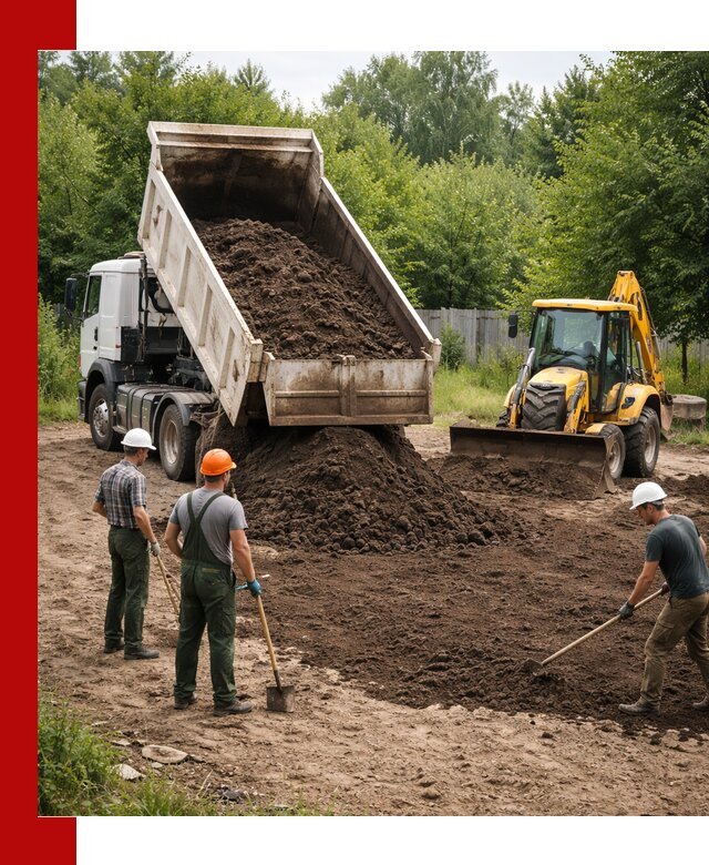 Доставка и укладка грунта для выравнивания участка в Искитиме