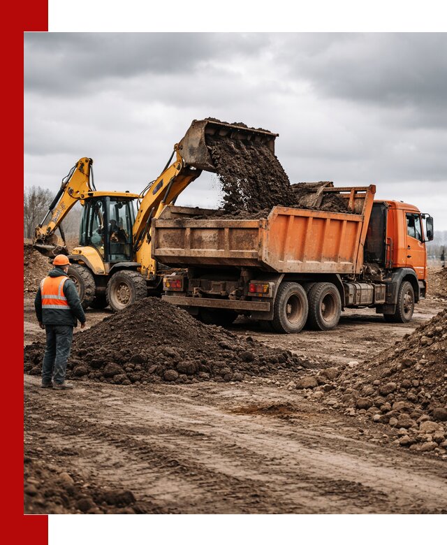 Вывоз грунта и строительного мусора в Искитиме грузовыми самосвалами