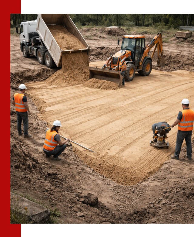 Устройство песчаной подушки для фундаментов и дорог в Искитиме